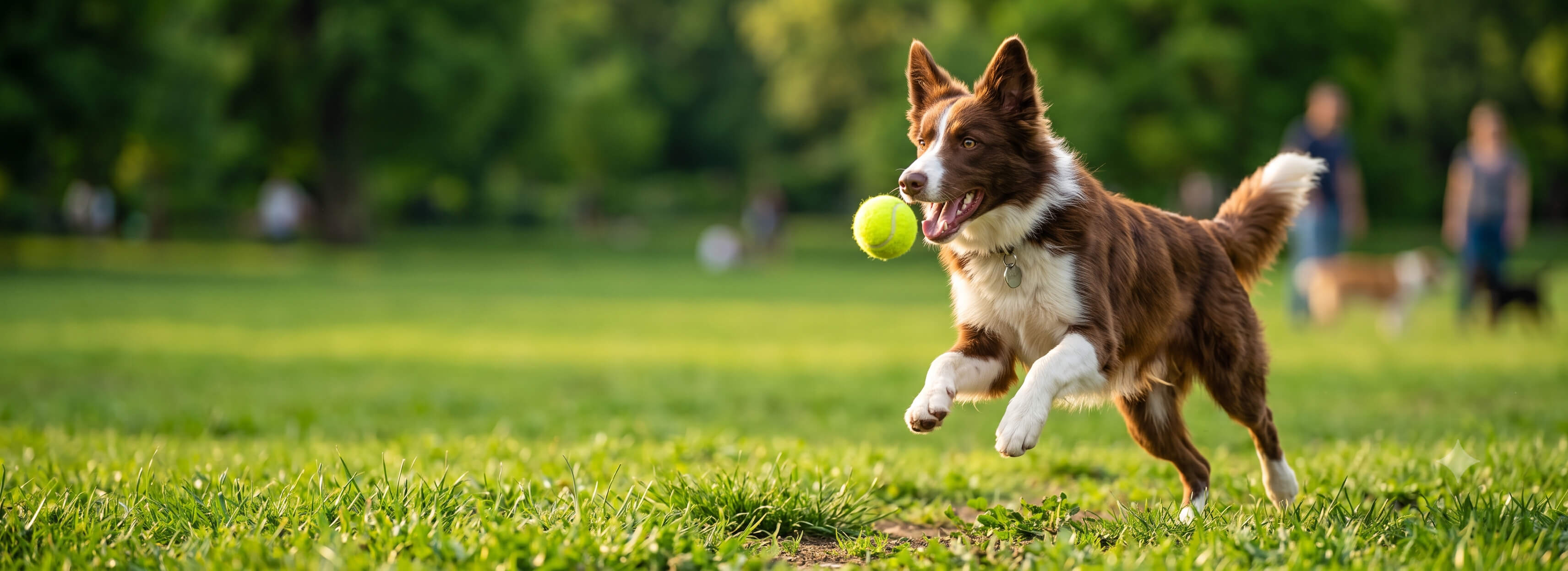 Perro jugando con pelota en el pasto