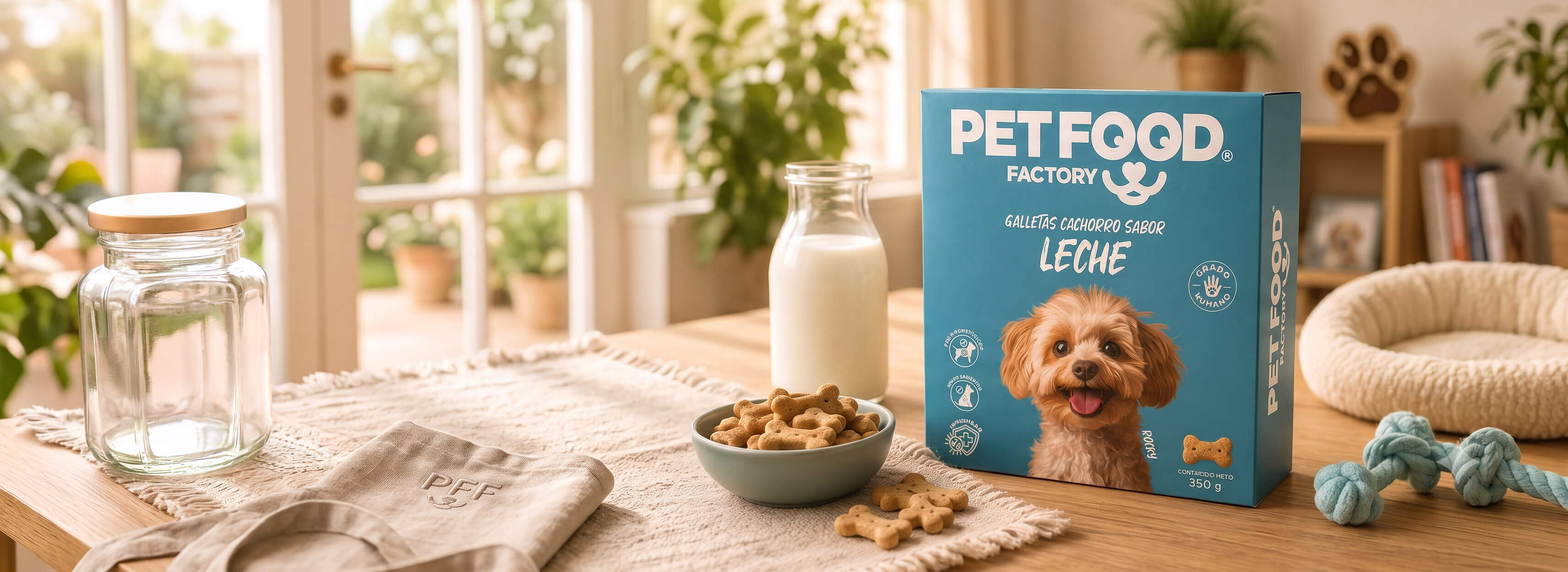 Caja de Galletas Cachorro Sabor Leche sobre mesa